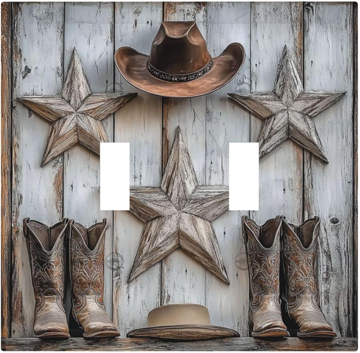 Decorative Switch Plates Rustic Texas Star Barn Cowboy Hat Boots 2 Gang Double Toggle Outlet Light Switch Cover Wall Plate Electrical Faceplate For Farmhouse Cabin Decor