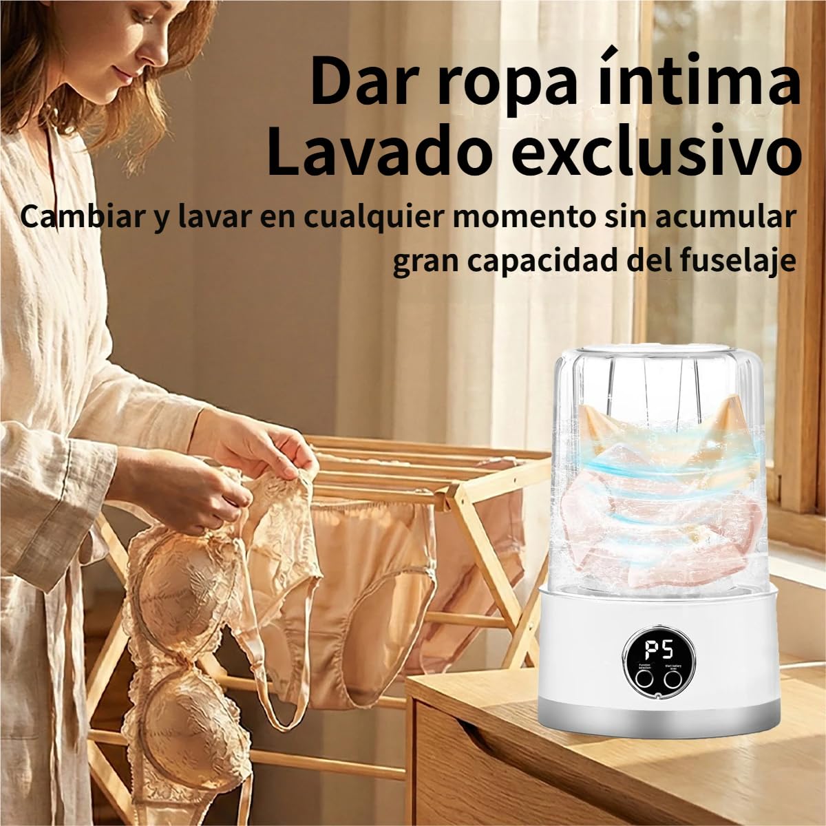 Minilavadora de Trapos, Mini Washer Machine Portátil - Mini Lavadora para Trapos de Cocina y Ropa Interior, Mini Washing Machine con Centrifugado para Limpieza Higiénica (Blanco) - 2