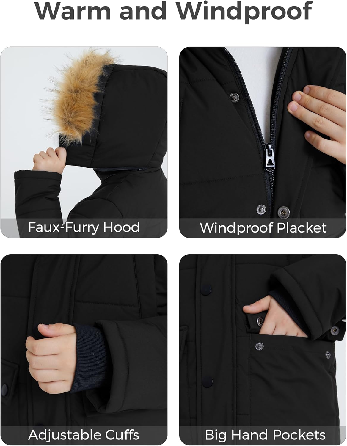 wantdo Boys' Winter Coat Long Puffer Jacket Warm Parka with Removeable Faux Fur Hood - Image 6