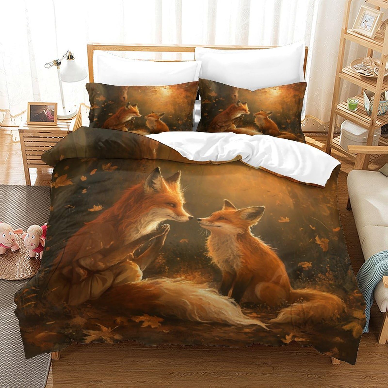 Sets de housses de couettes 3 pièces Fox 3D lit Super King 260x220cm microfibre douce