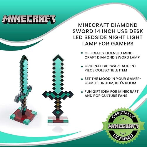 Miniatura 6 de Minecraft Diamond Sword - Lámpara de noche LED de escritorio USB de 14 pulgadas, decorativa, divertida, segura e impresionante, juguete para bebés,