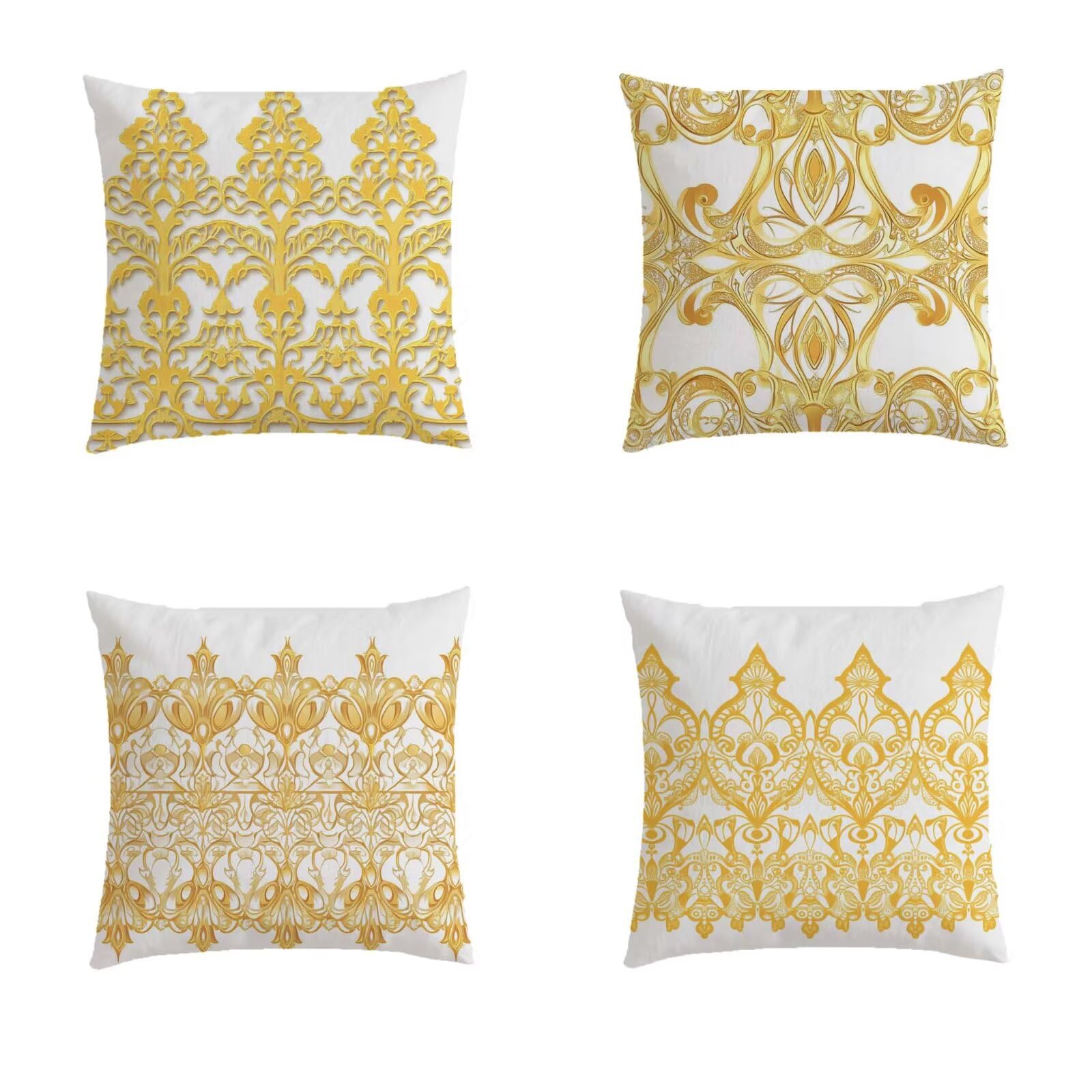 Housse de coussin 70x70cm jaune lot de 4 en lin avec fermeture éclair invisible
