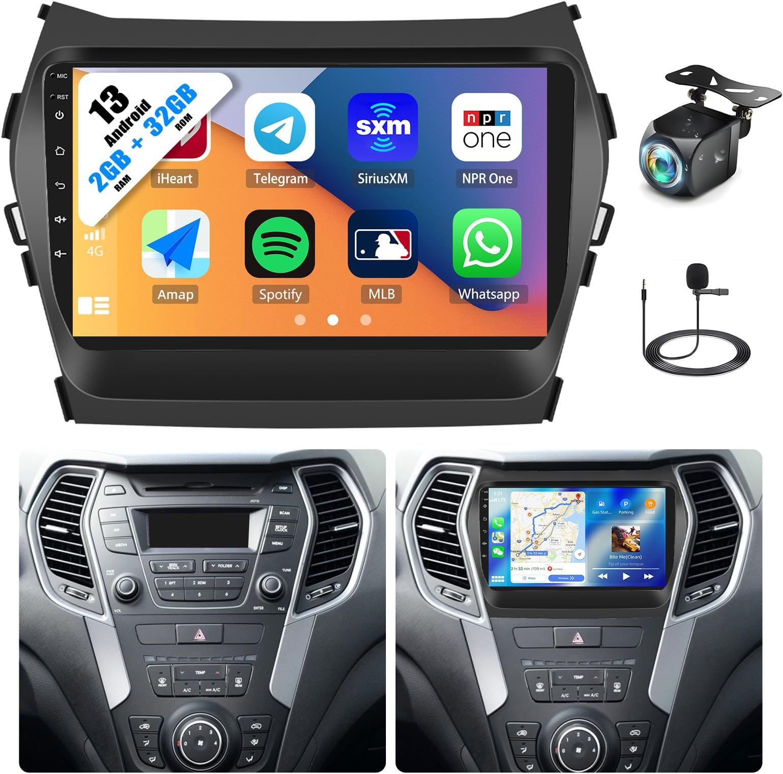 Amazon.com: [2+32G] Android 13 Car Stereo for Hyundai Santa Fe IX45 ...