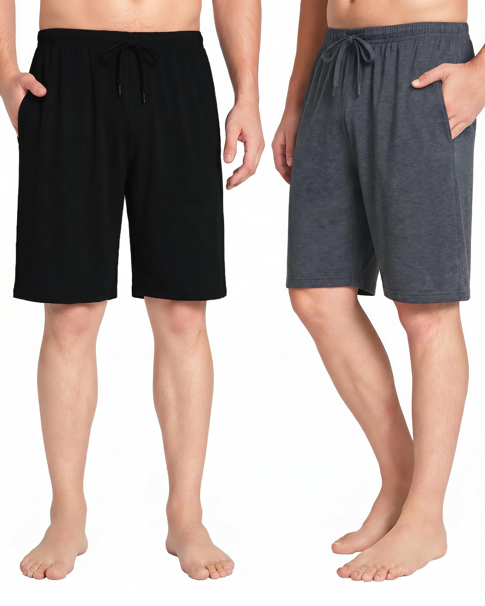 Chalier Cozy Pyjamahose Herren Kurz Schlafanzughose Weich Verstellbare Taille Modal Geschenk für Männer, Sommer Schlafshorts mit Beidseitige Taschen Geschenk zum Vatertag（2er-Pack）