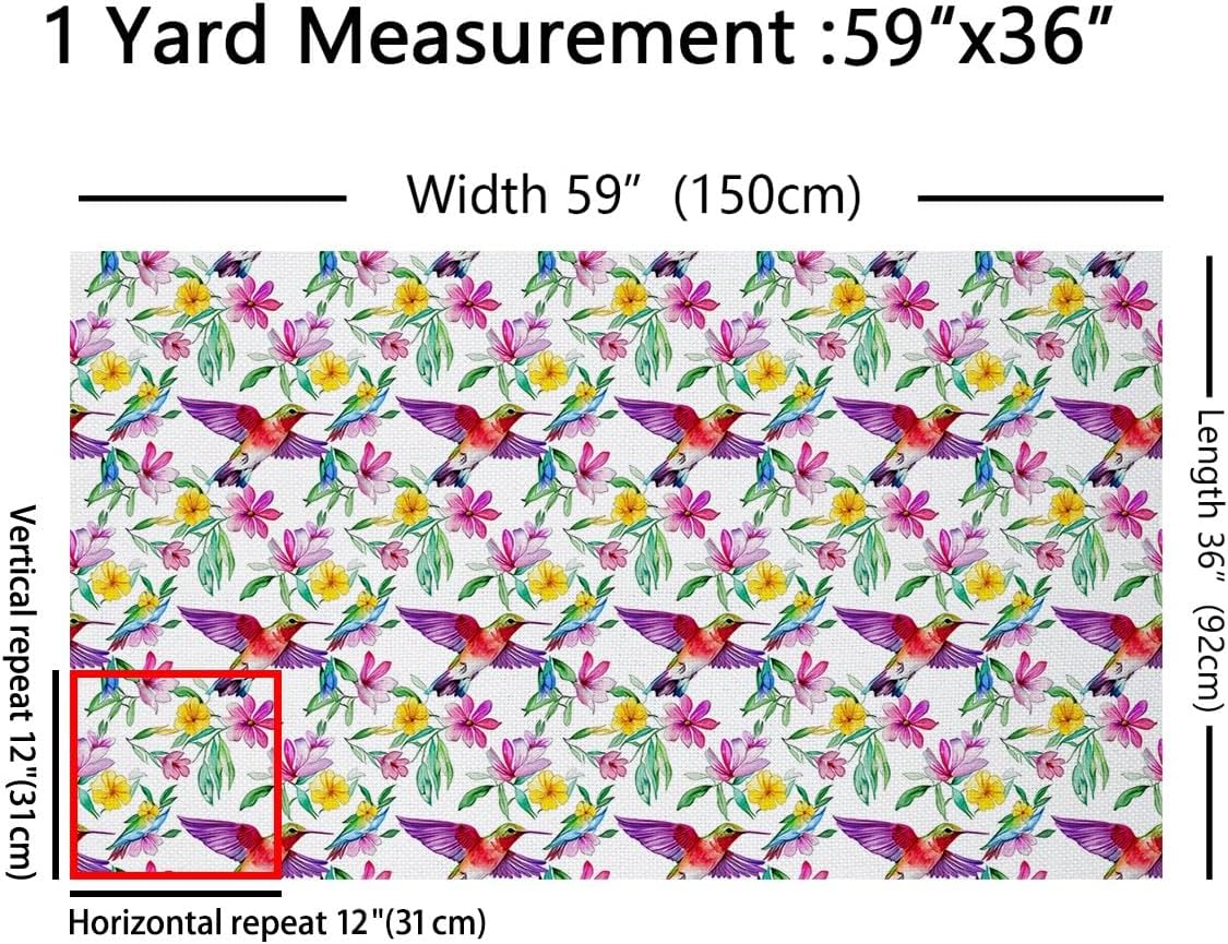 Hummingbird Fabric By The Yard, Tropical Floral Upholstery Fabric, Palm Tree Decorative Fabric, Hawaiian Indoor Outdoor Fabric, Animal Botanical DIY Art Waterproof Fabric, Green Blue, 5 Yards