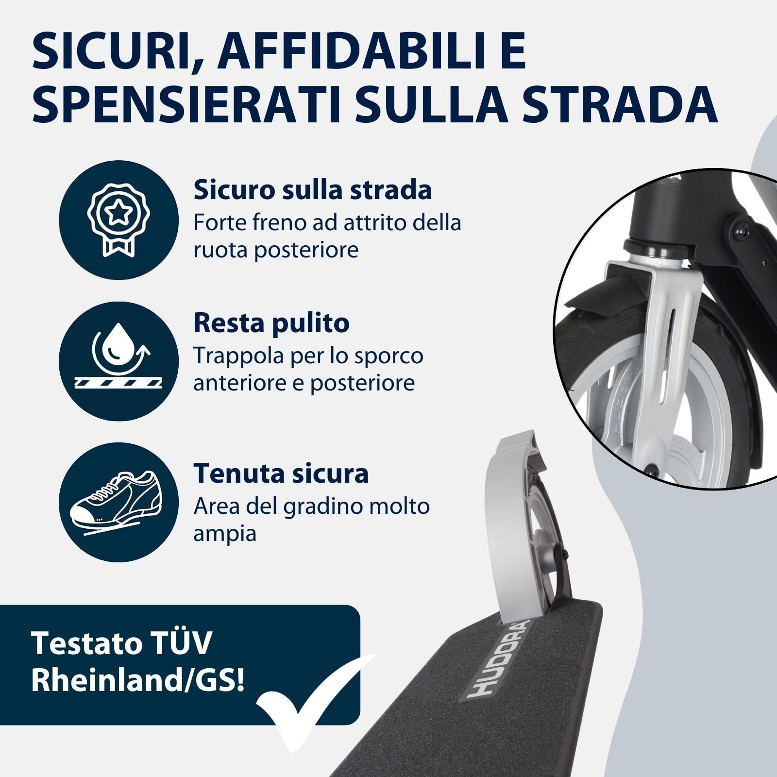HUDORA Monopattino BigWheel Air 230 - Monopattino con/senza freno a mano - Monopattino in alluminio resistente con pneumatici - Regolabile in altezza e pieghevole, per carico fino a 120 kg