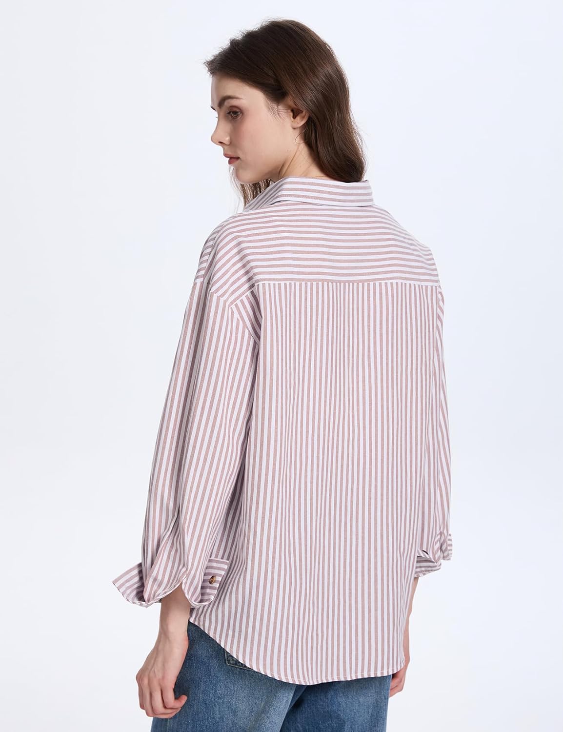 PEHMEA Women's Striped Button Down Shirts Long Sleeve Cotton Blouse with Pocket for Casual Office Daily - Image 3
