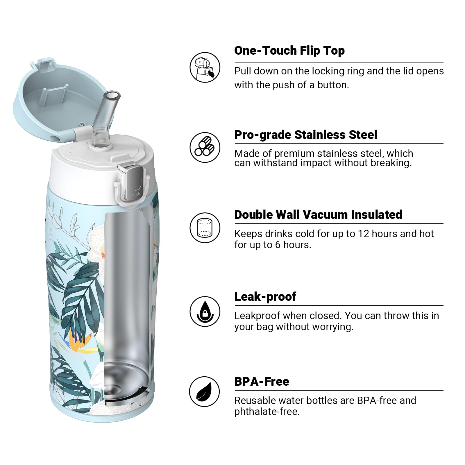 Super Sparrow Borraccia Termica Cannuccia, Borraccia in Acciaio Inox - 350ml, 500ml, 750ml, 950ml - Senza BPA Tazza Borracce Termiche, Bottiglia Termica per Bambini, Scuola, Sportiva