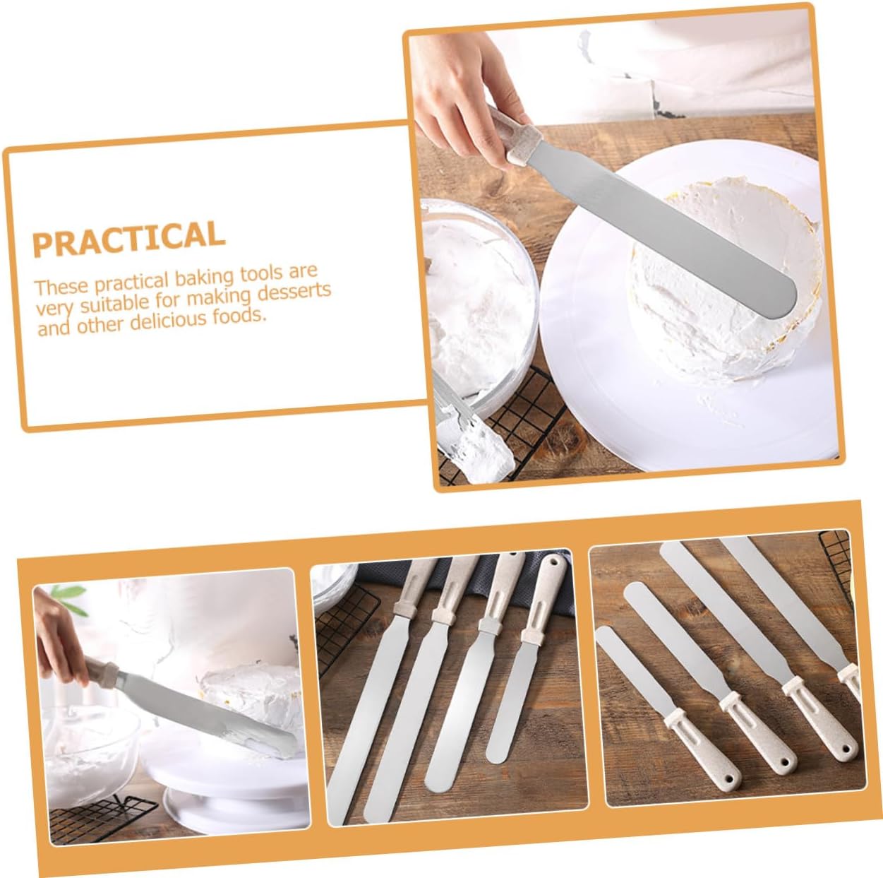 Garneck 3pcs Wheat Straw Baking Spatula Set, 8/10/12 Inch Butter and Cake Frosting Scrapers with Stainless Steel Blades, Reusable Household Cake Decorating Tools for Kitchen Baking