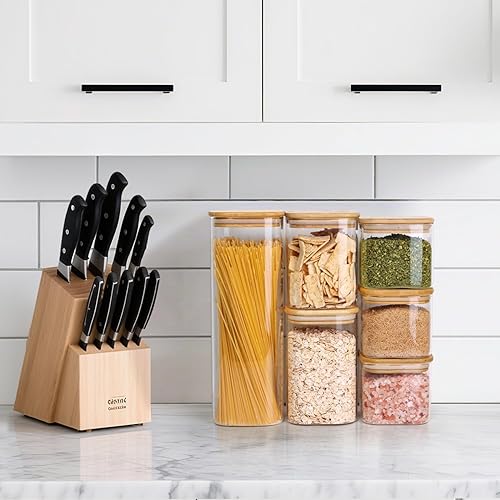 Miniatura 5 de ComSaf Juego de recipientes de vidrio para almacenamiento de alimentos, 3 tarros herméticos transparentes con tapas de madera de bambú, recipientes