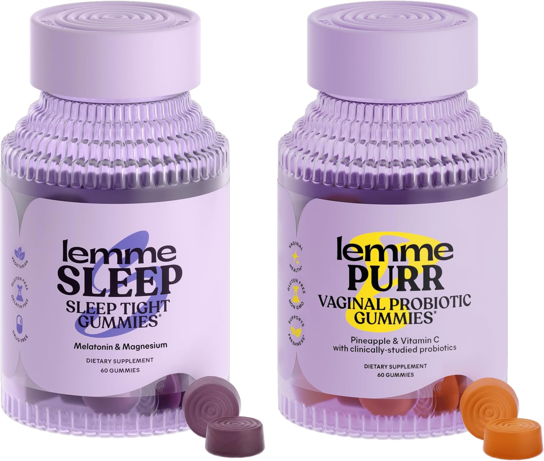 Sleep & Purr Bundle - Sleep Gummies, a Drug-Free Nighttime Aid & Purr Vaginal Probiotic Gummies for Women - Gluten Free, Gelatin Free, Non-GMO - 60 Count Each