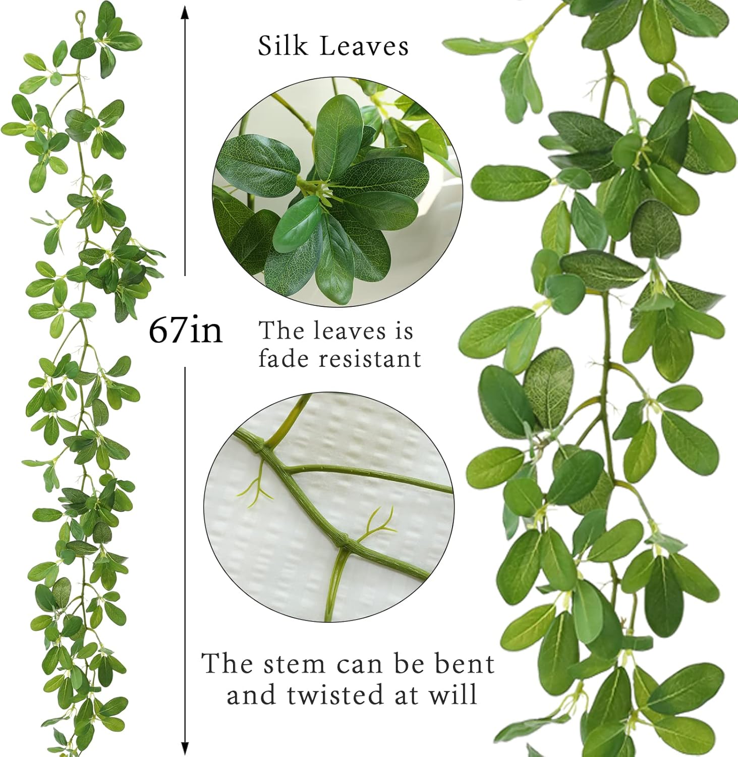 2 Strands 67'' Artificial Vines Garland Kapok Plants with Leaves, Faux Kapok Leaf, Fake Hanging Plants Greenery Decor for Home Bedroom Wall Party Shelves Garden Wedding Decoration (Kapok)