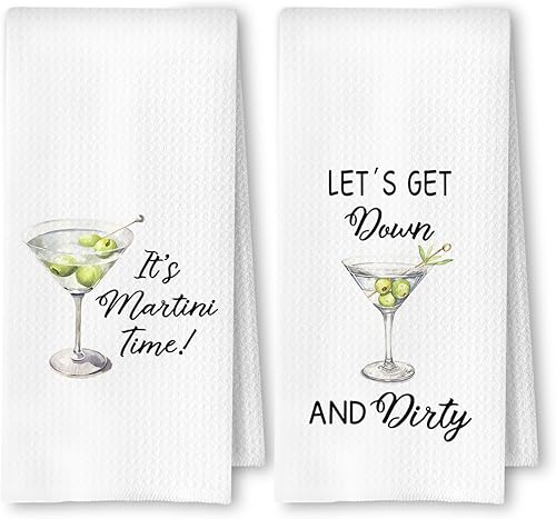 Dirty Martini Gifts - Juego de 2 toallas de cocina, regalos para los amantes del Martini, paños de cocina para decoración de carrito de cocina, bar,