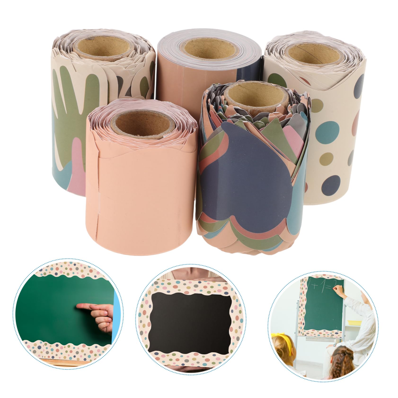 Yardenfun 5 Rollen Wasserfeste Ränder für Klassenzimmer Pinnwände aus Selbstklebendem Papier Einfache Anwendung und Stilvolles Design für Schwarze Bretter