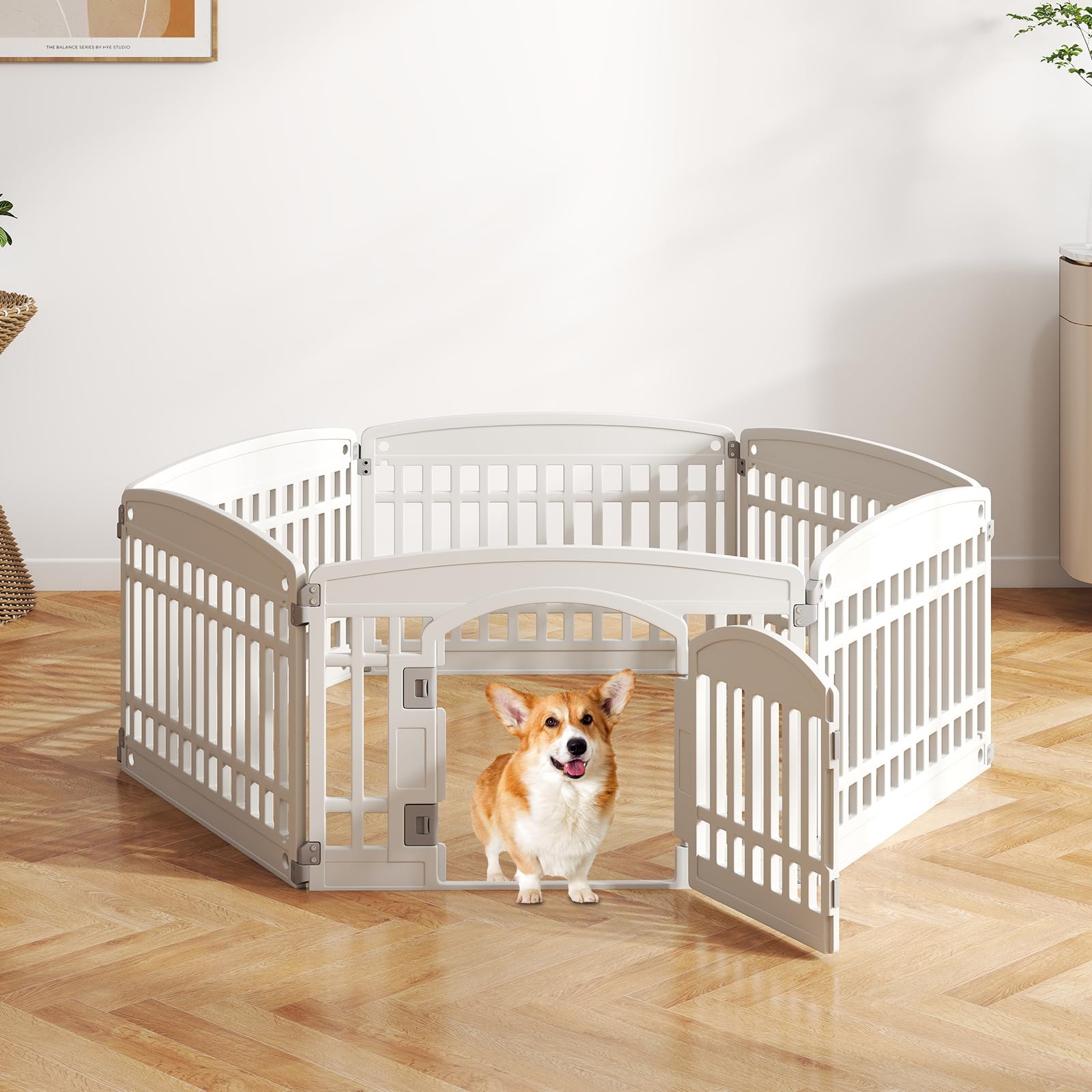 COSTWAY Recinto per Cani da Interno ed Esterno, Recinzione per Animali Domesti Pieghevole a 6 Pannelli 60 cm per Cani Medi e Piccoli con Porta di Bloccaggio Sicura, 172 x 87 x 60 cm