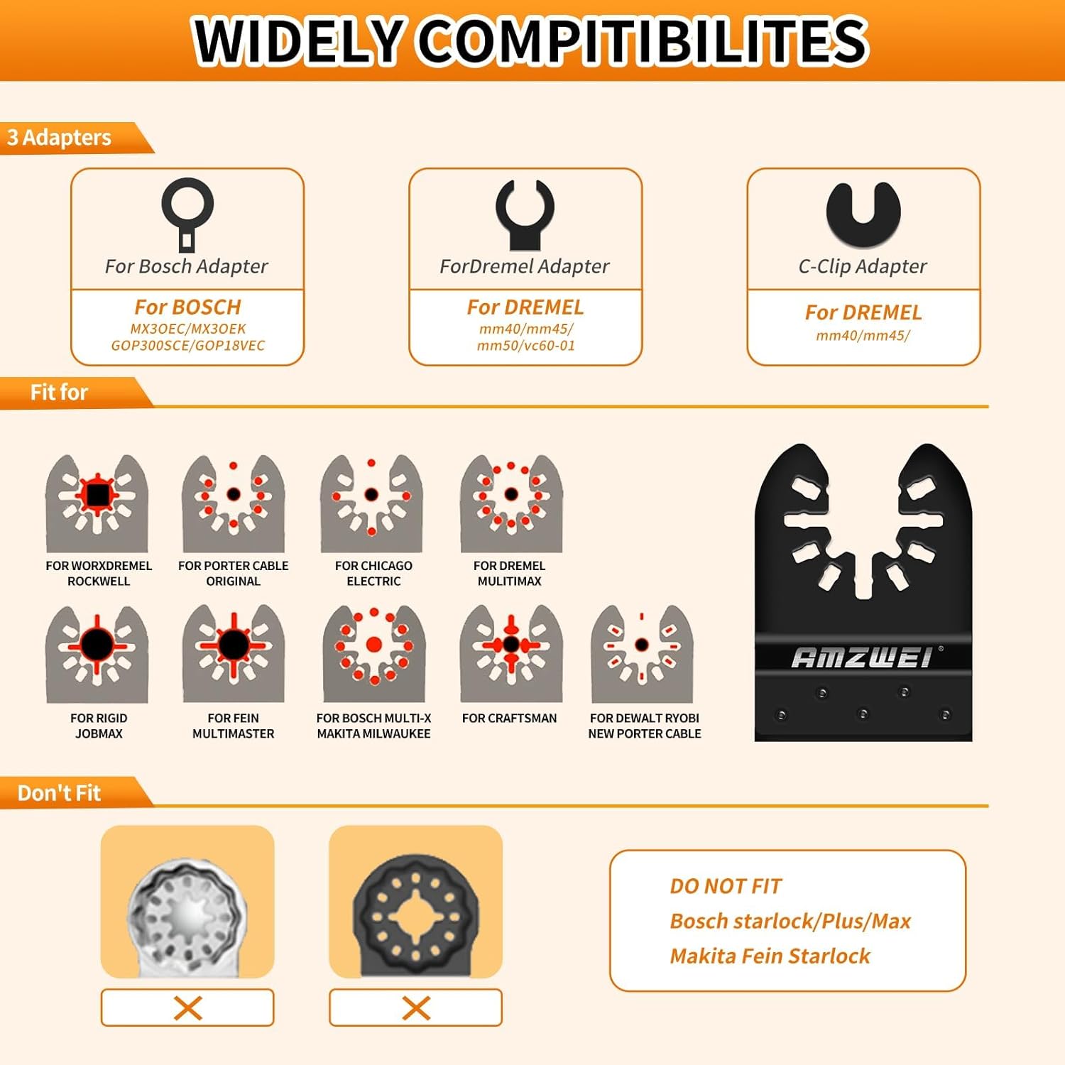 100PCS Oscillating Tool Blades, Titanium & HCS Oscillating Saw Blades for Metal/Wood/Plastic Cutting, Curved Edge Multi Tool Blades Compatible with Dewalt, Milwaukee, Dremel, Ryobi, Rockwell