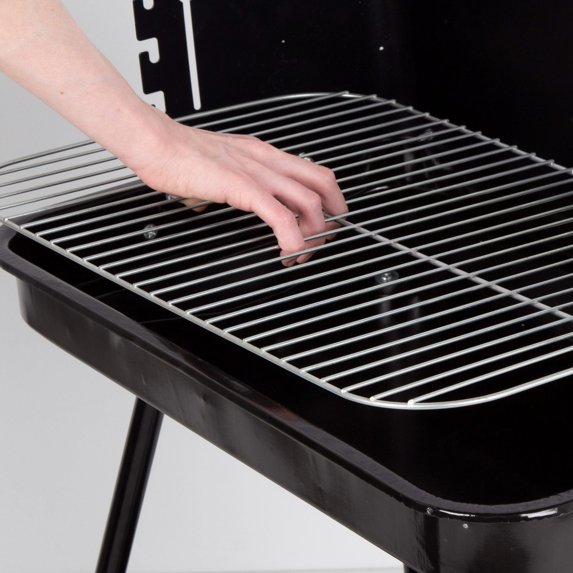 AKTIVE Przenośny grill węglowy, 55x43x82 cm, ze stali nierdzewnej i regulowana 4 wysokości grillowania, wiatroszczelne ściany boczne, taca pomocnicza, 2 koła, uchwyt do przenoszenia (63108)