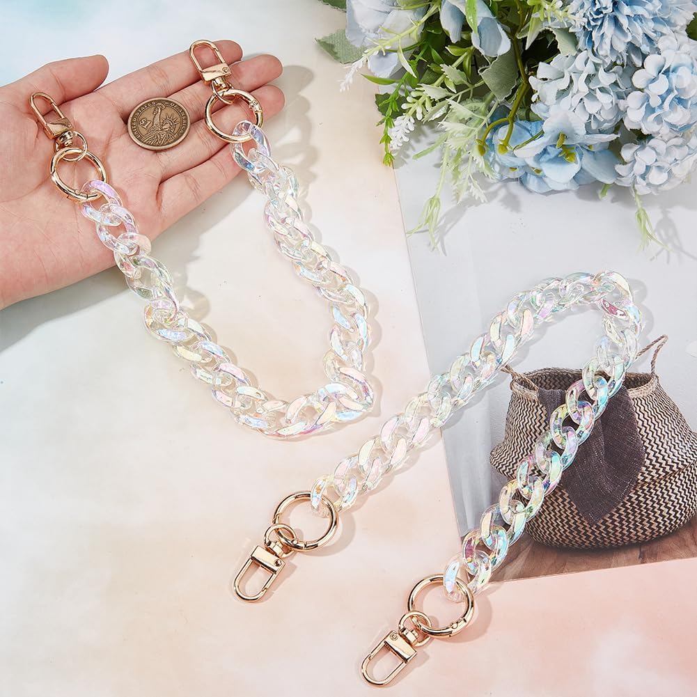 Beebeecraft 2Pcs Resin Chain Link Bag Strap 16.14 Inch Clear AB Replacement Extension Bag Handbag Handle Shoulder Decoration Charms Curb Chains Straps with Swivel Clasps for DIY Crafts