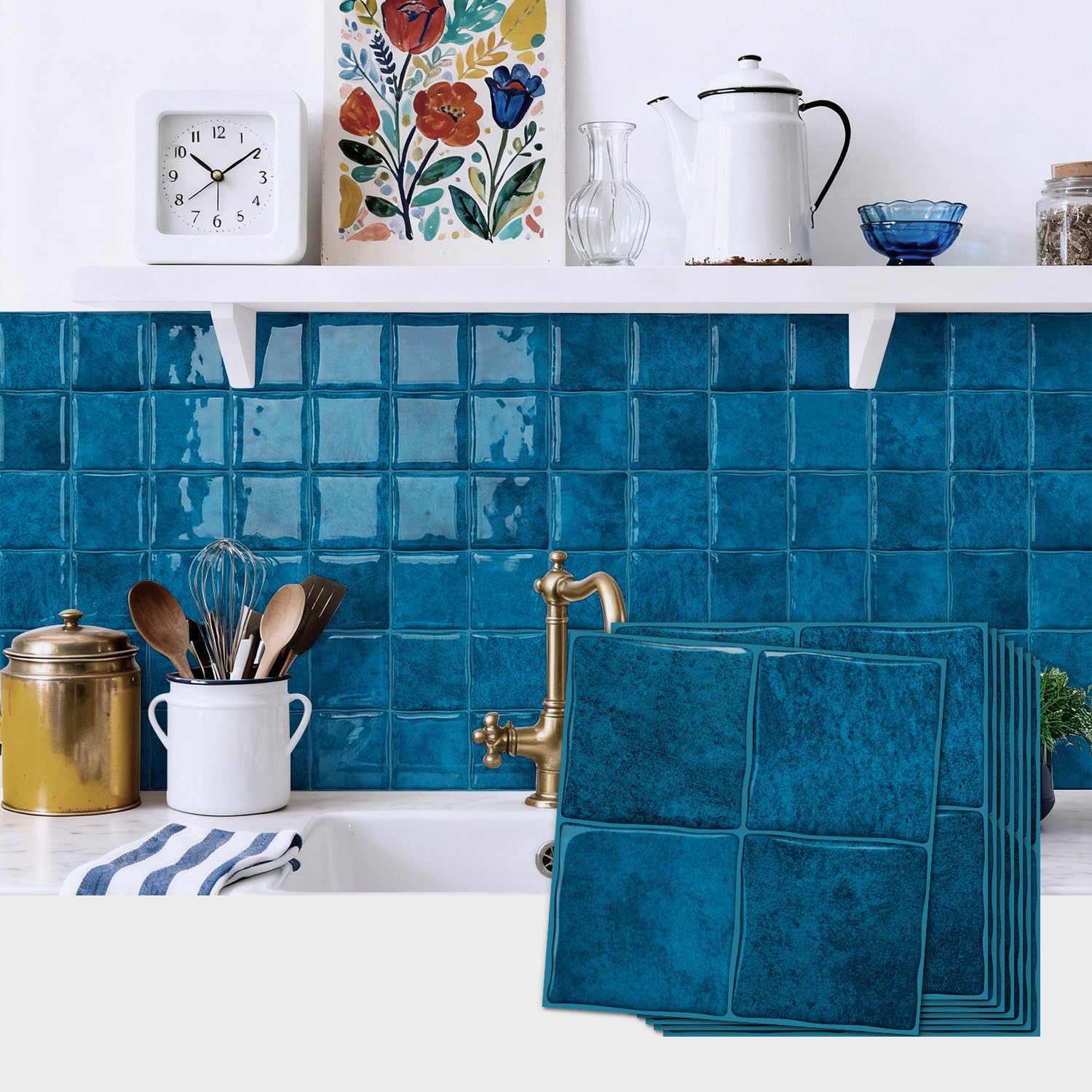 Sohouu 48Pcs 3D Self-Adhesive Wall Tiles Waterproof Peel And Stick Tile Stickers(48Pcs)