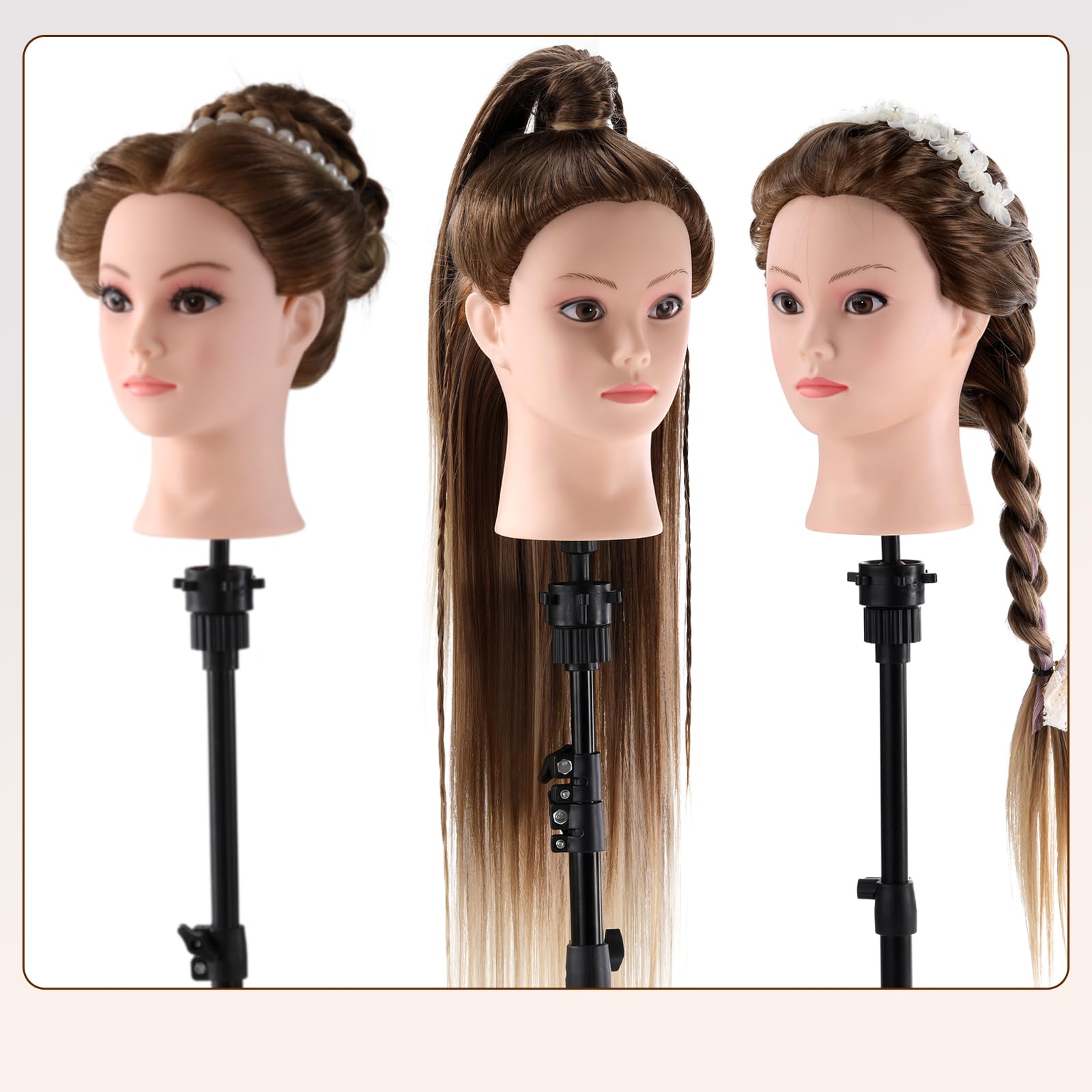 Frisierkopf Echthaar 24 Zoll Friseur Übungskopf mit Halter + DIY Haare Set