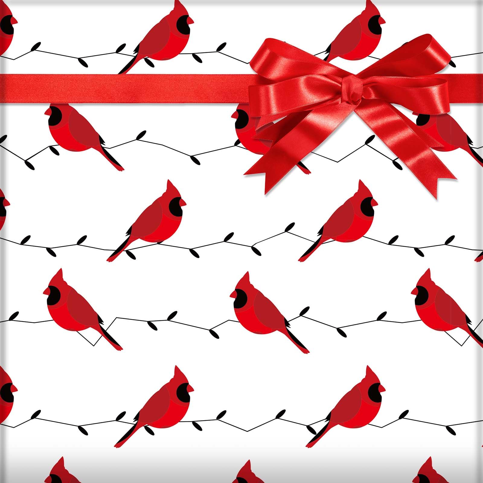Bolsome 12 Sheets Christmas Wrapping Paper White Red Cardinal Branches Pattern Gift Wrap Paper for Xmas Party Winter Festivals DIY Craft, 19.7 × 27.6 Inches