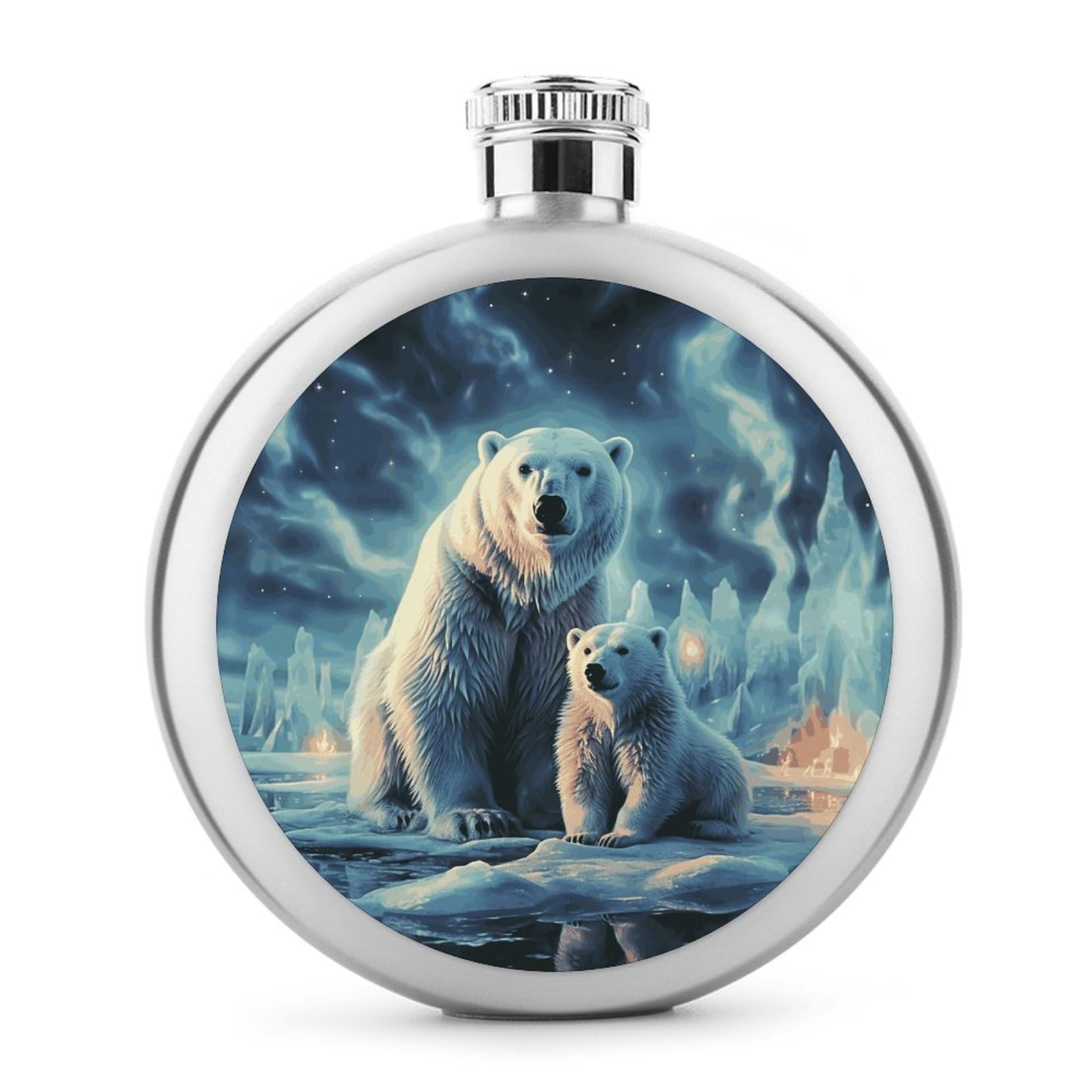 Bouteille à liqueur cadeau idéal Polar Bears fiole ronde en acier inoxydable étanche 141 g
