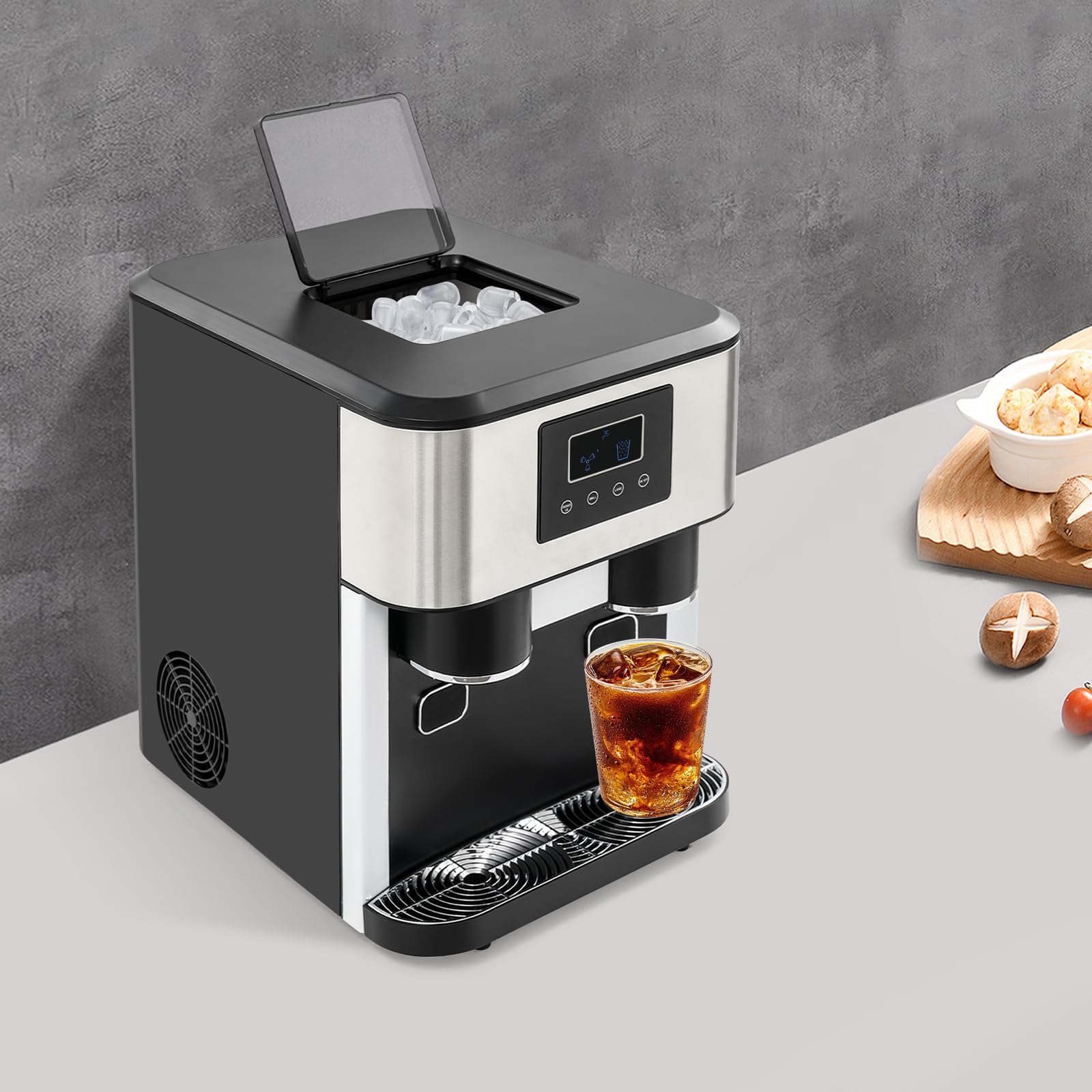 Máquina de hielo 3 en 1, trituradora de hielo, dispensador de agua con pantalla LCD | 16 cubitos de hielo por pasada (7-9 min), forma de bola redonda, para uso doméstico, cafetería, oficina y bares