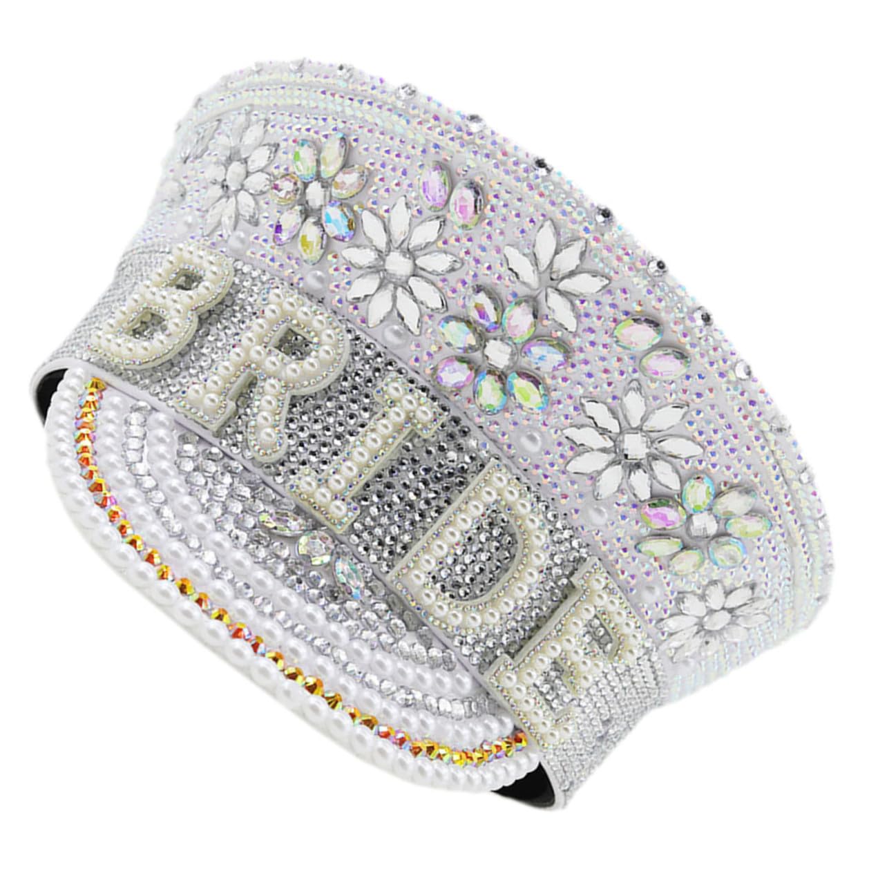 Artibetter Sombrero Accesorio Adecuado Gemas de Imitación de Blanco Ajustable y Cómodo para Novia para Despedidas de Soltera y Fiestas de Boda