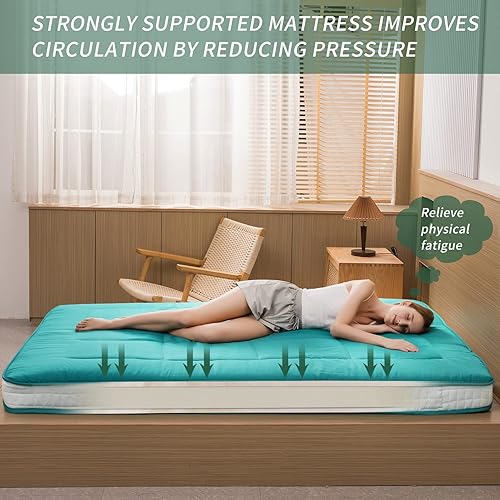 Miniatura 55 de MAXYOYO - Colchón tipo futón japonés, acolchado, para cama, extra grueso, plegable, transpirable, tumbona para el suelo, cama de invitados para Azul