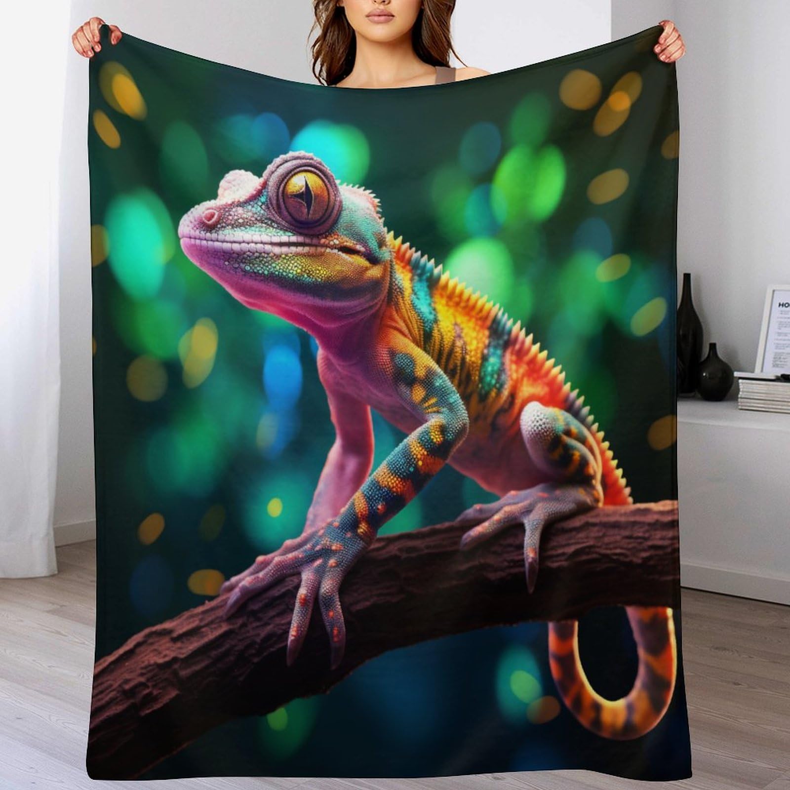 Plaid caméléon couverture polaire légère anti-froid pour lit et canapé