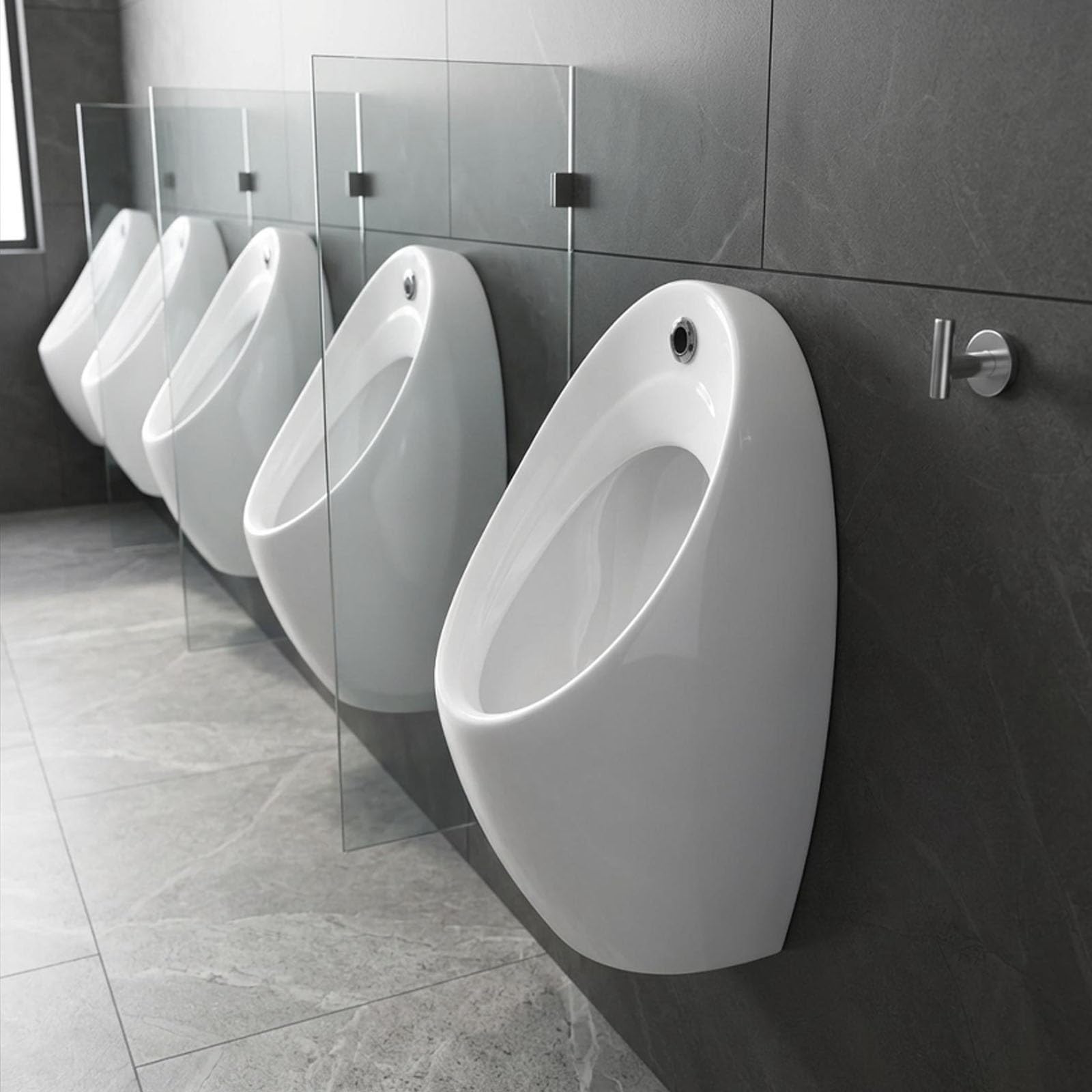 Urinario Sensor Infrarrojos Cerámica Urinario Mural Suspenso Automatizado | Salida de Agua Vertical, Superficie Esmaltada Uso Sin Contacto para Baño Público Hostelería y Oficinas
