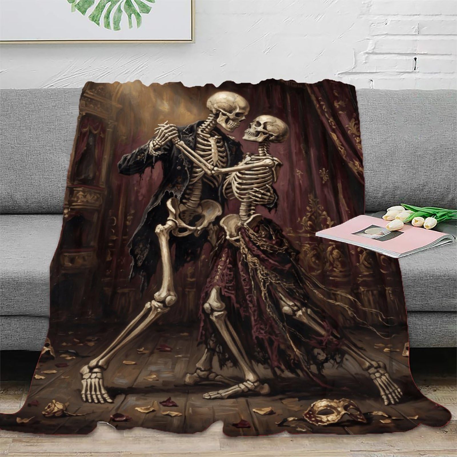 H3B8U2Y5 Dancing Skeleton Couple Ballroom Blanket, Flannel, Travel