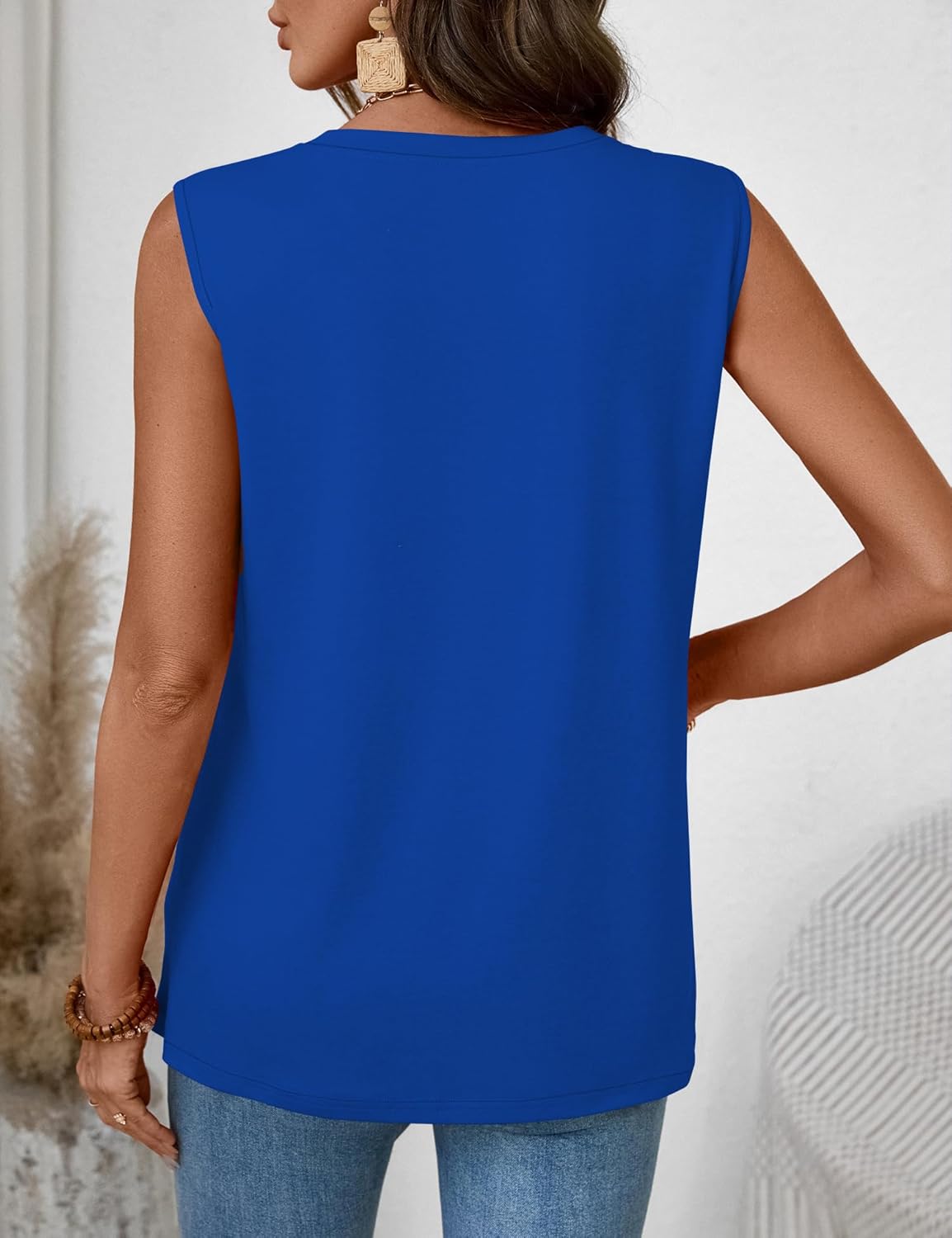 LOMON Tank Top for Women Crew Neck Sleeveless Loose Fit Button Casual Tee Shirts Summer Fashion 2026 Tunic Tops Blouses - Image 5