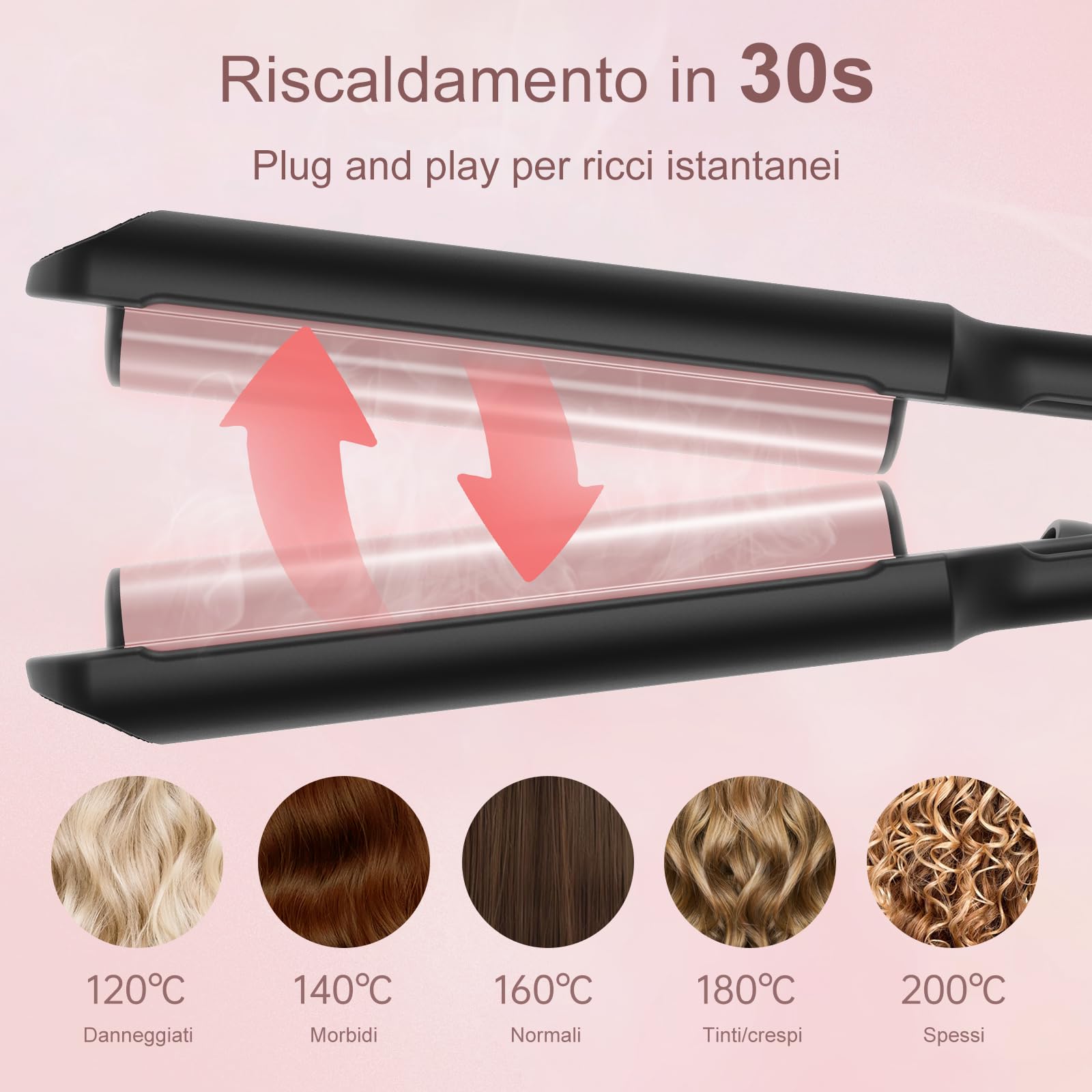 AISEELY Ferro Arricciacapelli per Onde, 20MM Piastra Onde per Capelli con 5 Temperature con Timer, Mini Ionica Ceramica Arriccia Capelli per Display LED, Perfetto per Principianti e Professionisti