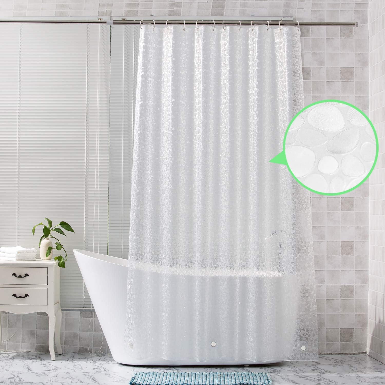 Veejoda PEVAClearShowerCurtainLiner 72 x 78 inch,3D Pebble Pattern