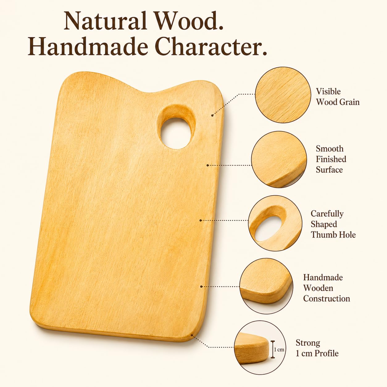 ArtRight Wooden Rectangular Painting Palette - Handmade Paint Palette with Thumb Hole for Acrylic, Oil, Gouache Watercolor Painting - for Professional Artists, Art Enthusiasts & Kids