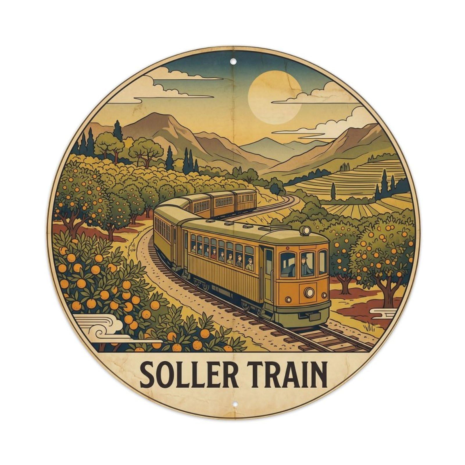 Okahys 8X8inch Classic Style Mallorca Soller Train Heritage Travel Route Coastal Metal Tin Sign