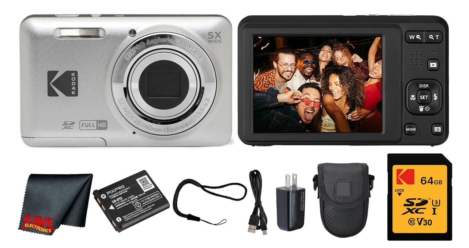 Kodak PIXPRO FZ55 Digital Camera (Silver) | 16MP Sensor, 5X Optical Zoom, 28mm Wide-Angle Lens & Full HD Video | Great for Travel & Beginner Photography (FZ55SR) + 64GB Card + Case + Cleaning Cloth-image-13