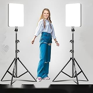 لوحة إضاءة ليد للتصوير مع جهاز تحكم للبث المباشر وتصوير الفيديو والصور مزود بحامل ثلاثي (لوحة إضاءة مقاس 28 سم + حامل بطول 1.83 متر (عبوة 2 قطعة)) من جيفت ماكس®