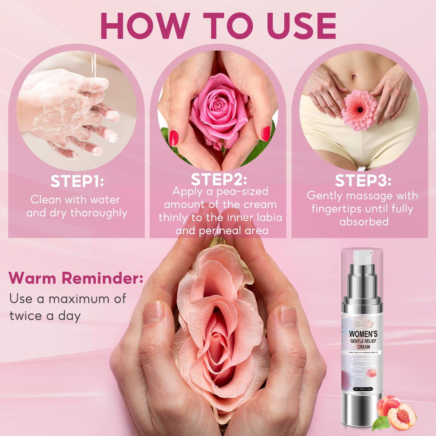 Silky Peach Cream for Women, Women's Gentle Relief Cream, Regulates Female Hormonal Balance, Menopause Care - Relieves Vaginal Dryness & Itching (1.76 fl.oz)