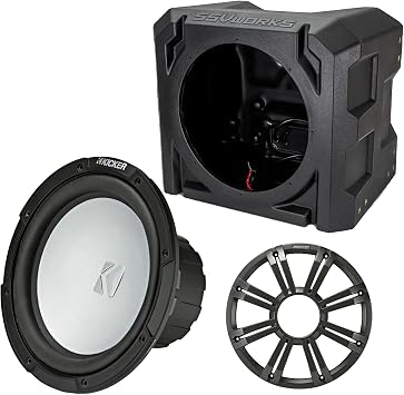 KICKER 45KM102 10" Marine Subwoofer 2-Ohm Charcoal LED Grill with SSV Universal Marine Sub Box Enclosure