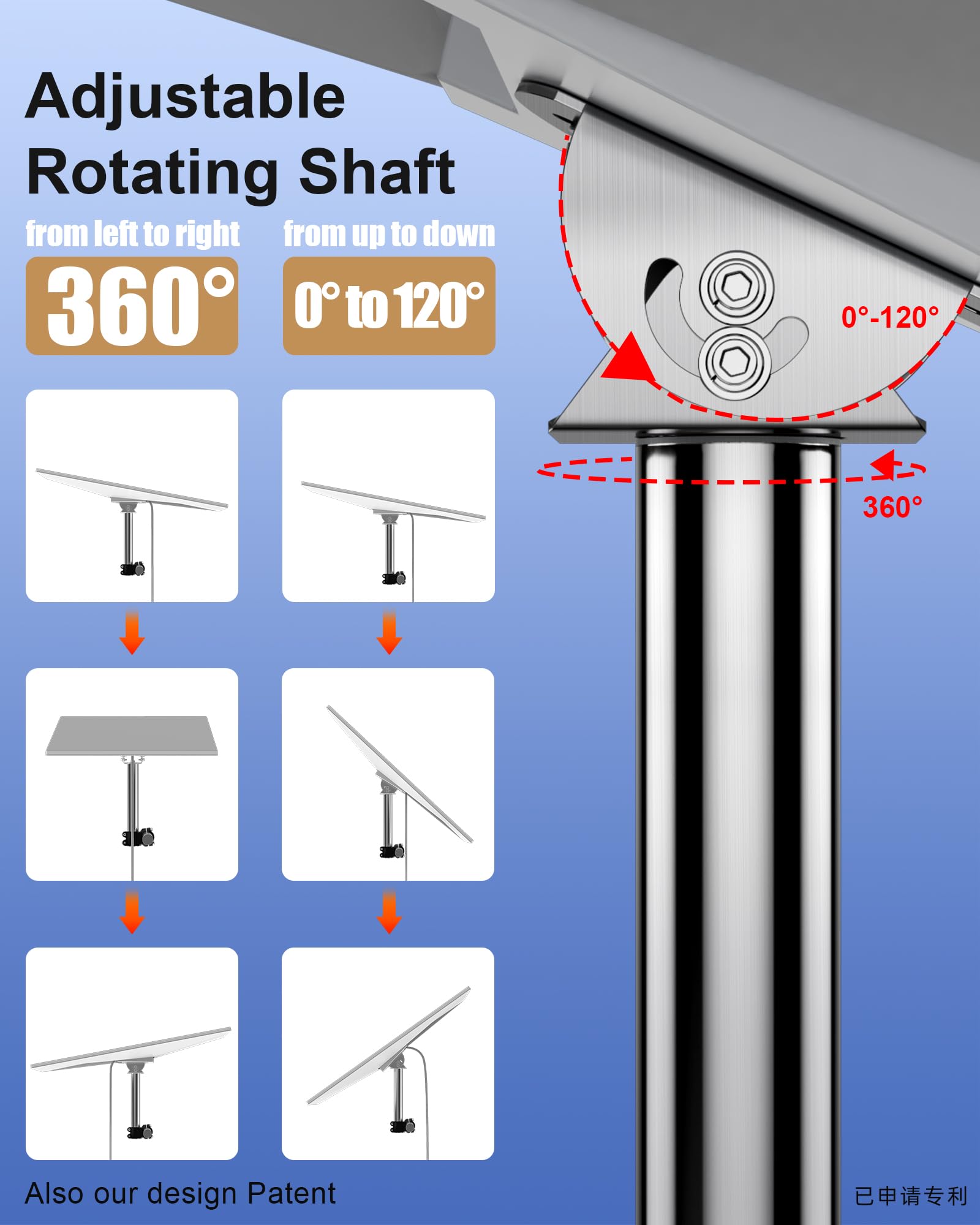 MUSVOH Fit for Starlink Gen 3 RV Mount 120° Adjustable, 304 Stainless Steel for Gen 3 Starlink RV Ladder & Roof Rack Mount, Compatible with Star Link V3 Pole Clamp Mounts for RV, Camper, and Yacht