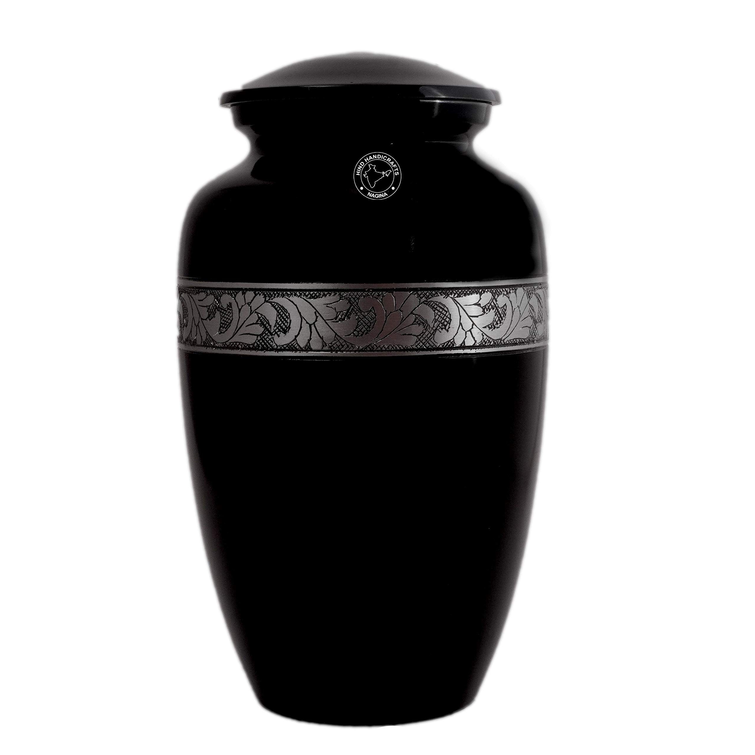 Urna de cremación de aluminio grabada en plata para cenizas humanas para adultos, urna conmemorativa funeraria hecha a mano, bolsa incluida (negro, recuerdo, 70 pulgadas cúbicas)
