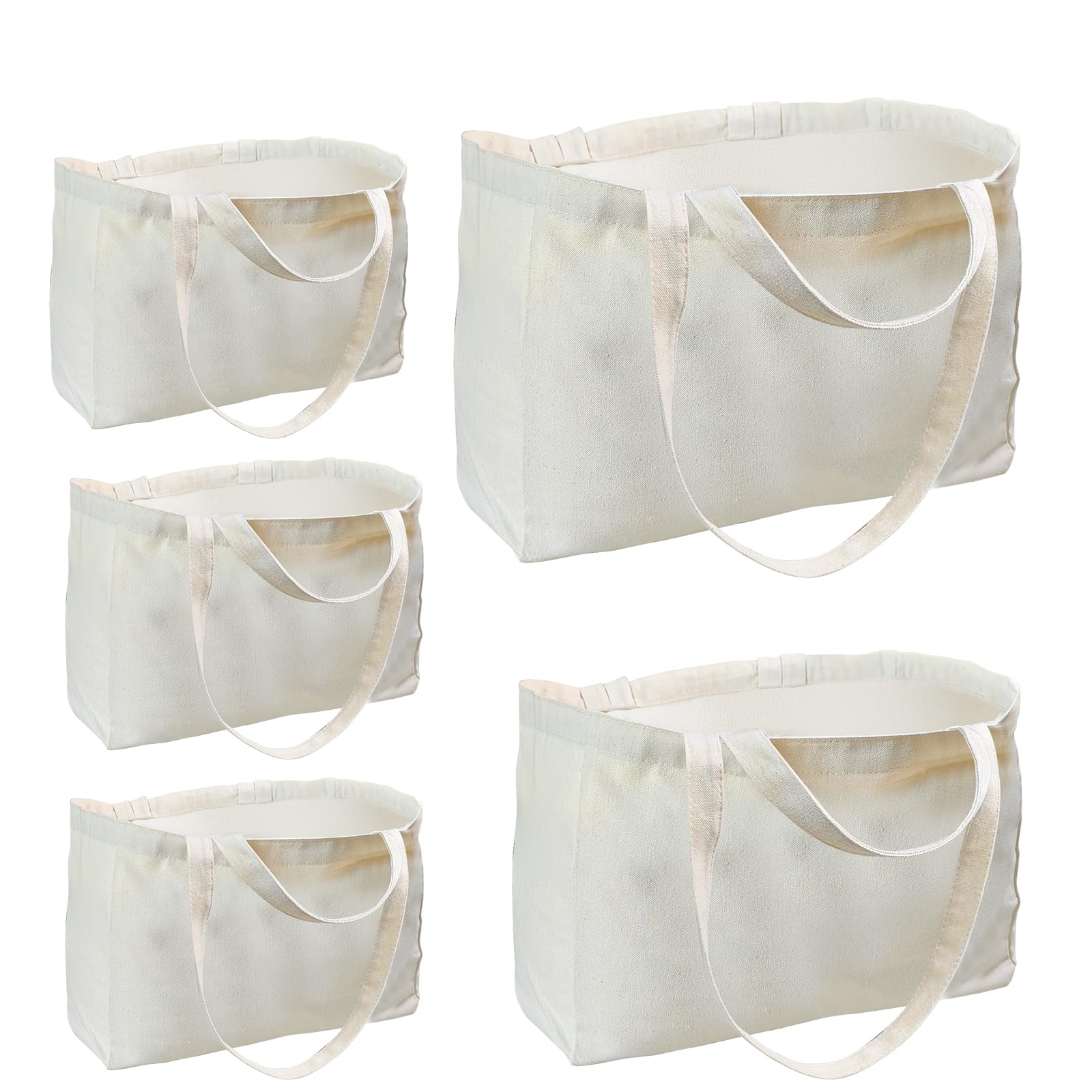 OKBA 5PCS Reusable Grocery Bags with Long Shoulder Straps and Short Handles,Inside Pocket.Large Canvas Shopping Bag