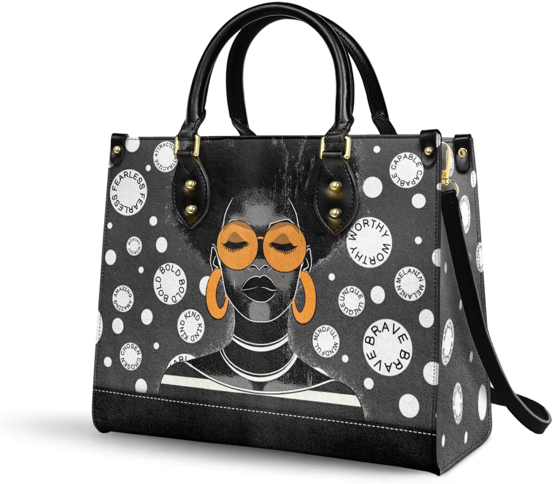 Afroyla African Black Women's Leather Bag, Medium Size, Premium Vegan Leather, Valentine's Day Gifts for Her, Wife, or Mother - Image 2