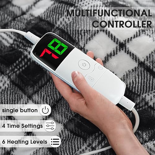 Miniatura 5 de Manta eléctrica térmica tamaño Queen, 84 x 90 pulgadas, manta térmica Queen con doble control y 10 niveles de calor y temporizador para cama, manta