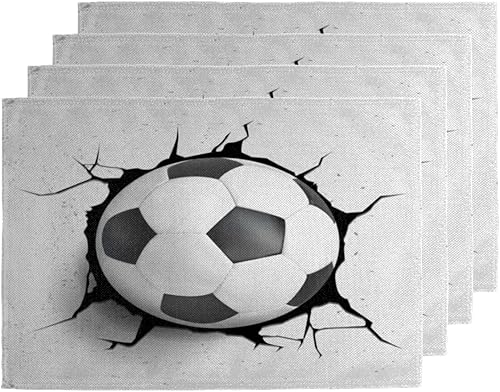 Soccer Ball Pattern Theme Placemats Set of 4 Table Mats Washable Placemat Waterproof Place Mats for Party Home Dining Table Decor 18x12 in