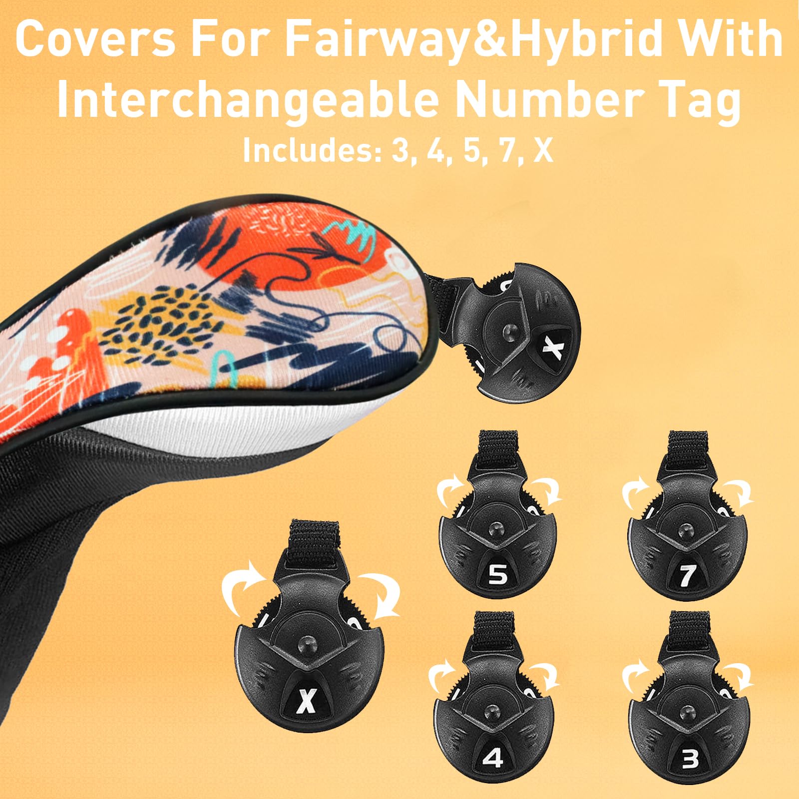 Couvre Club De Golf Bois 5 Pièces Conducteur 1 3 5 Hybrid Driver Fairway Woods Capuchons Long Neck, Covers Golf Head pour Femme Homme Enfant Cadeaux