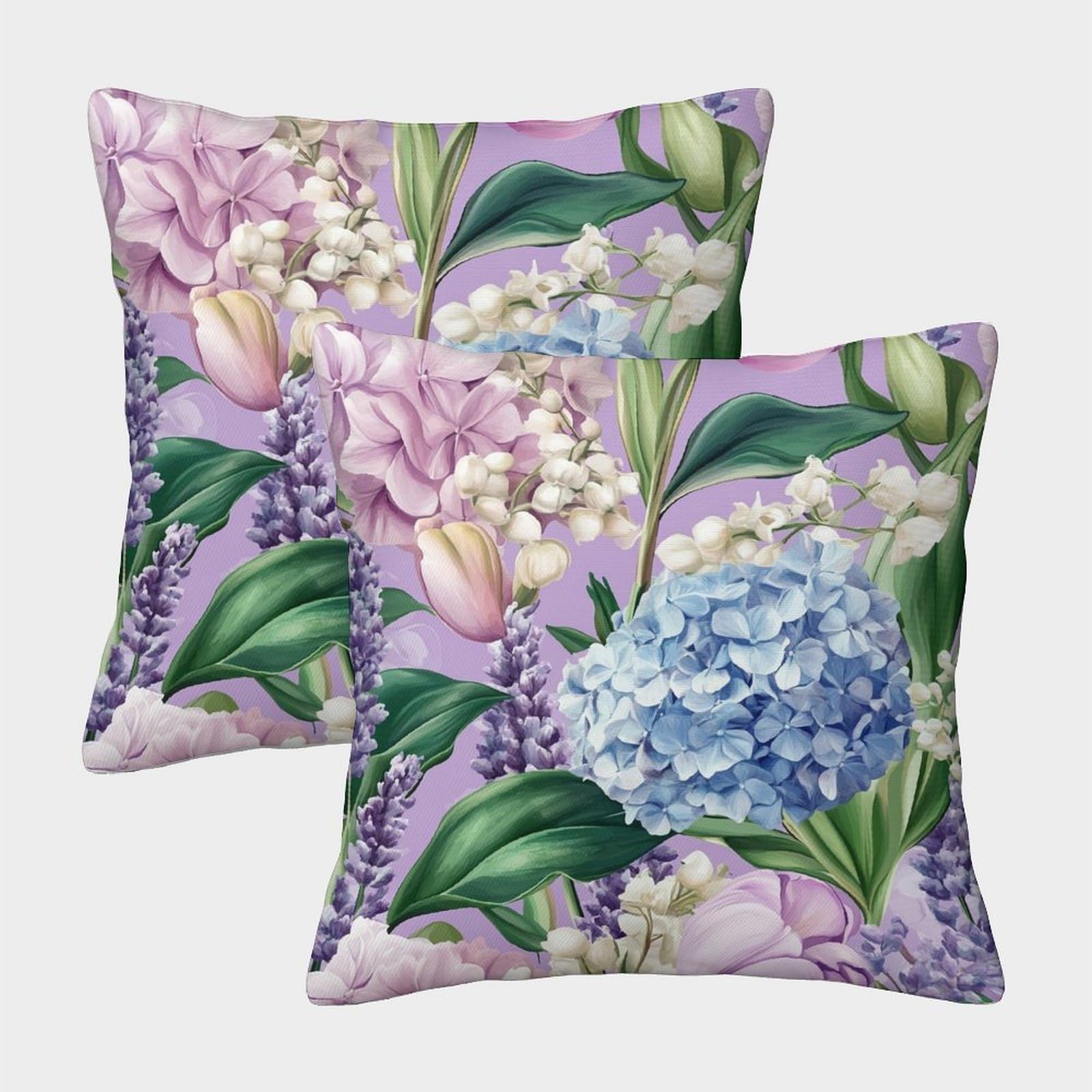 kaiyun 2 Pack Hydrangea,Tulips And Lily of The Valley Personalised Cushion Cover Home Sofa Decoration 45x45cm Pillow Covers