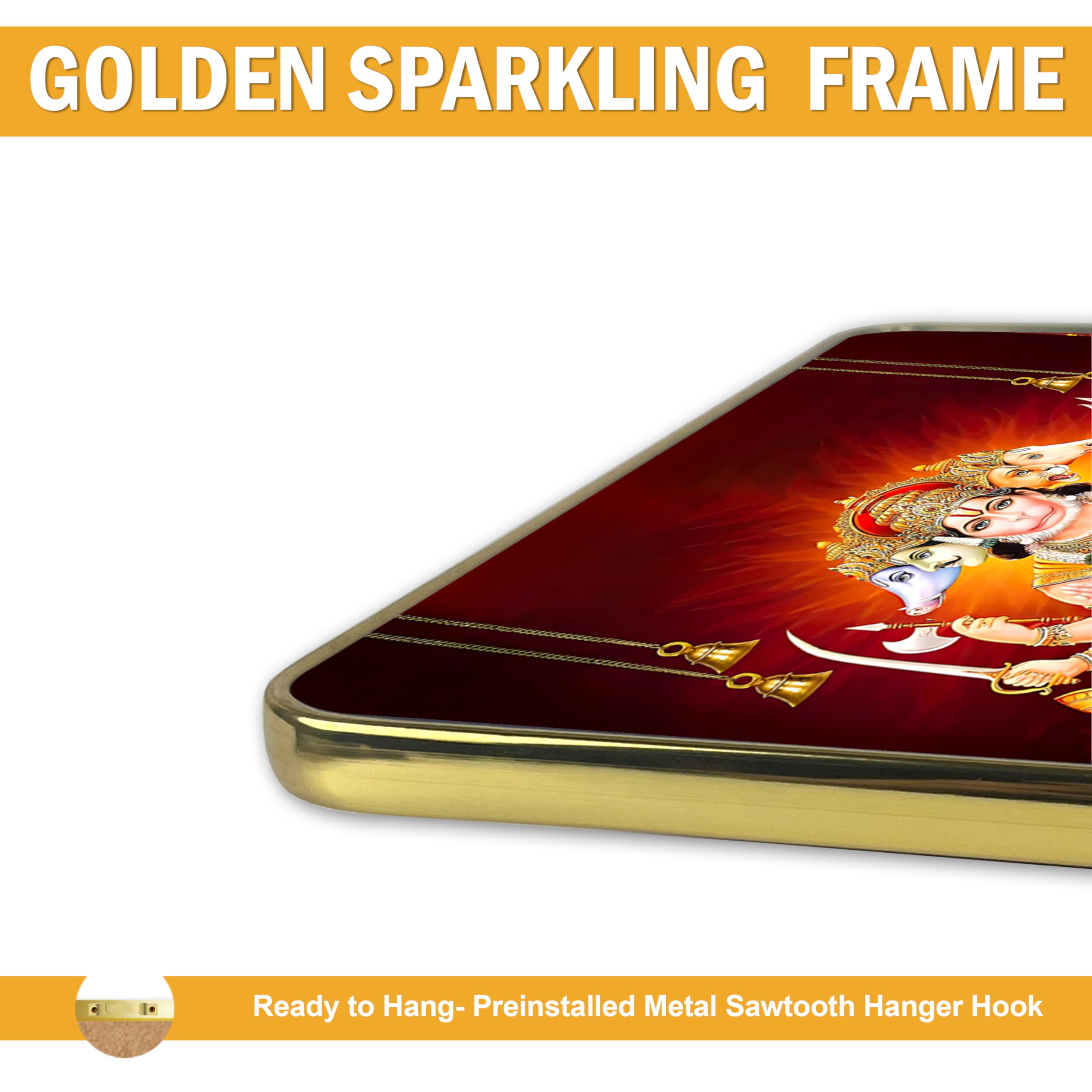Goelite Panchmukhi Hanuman With Golden Frame for Door Entrance Vastu Wall Painting Framed Home Decor, 30 x 23 cm, Modern Style, Wall Mount 2